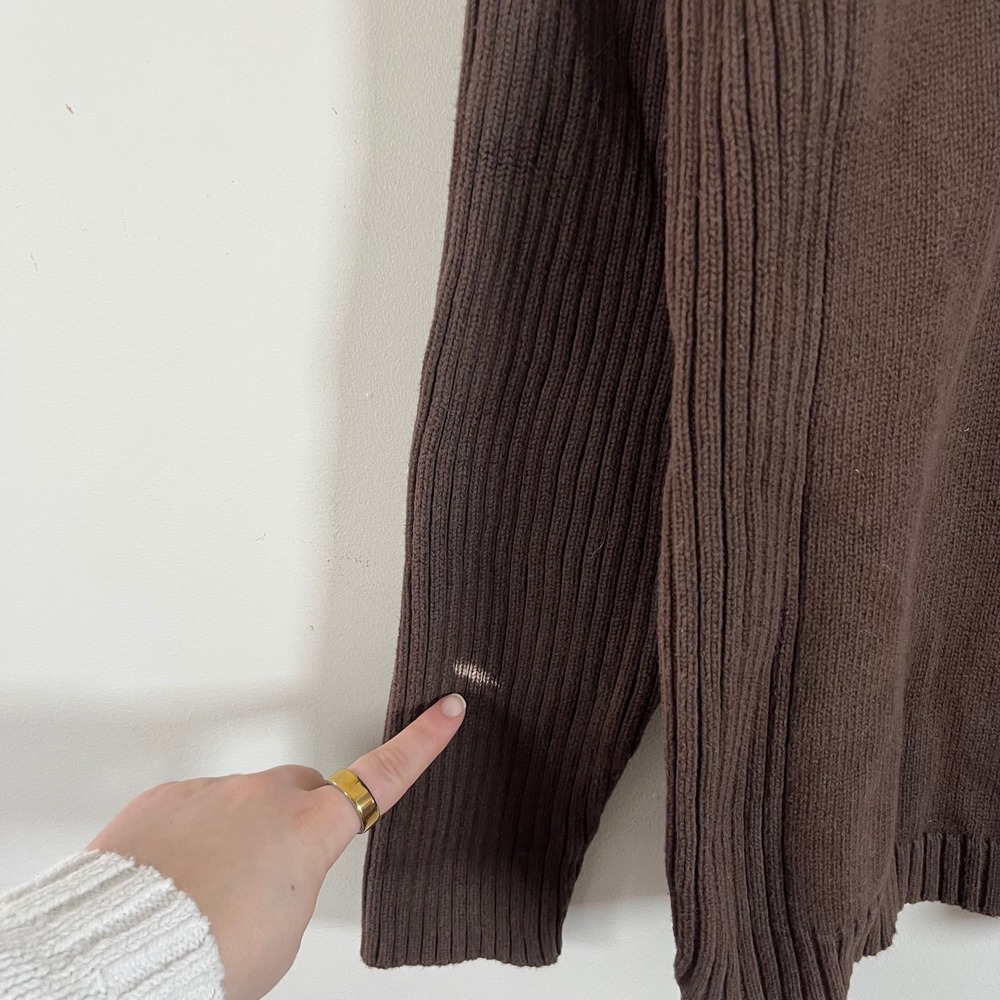 Vintage Y2K St John's Bay Chocolate Brown Ribbed Quarter Zip Sweater Striped - Picture 8 of 8